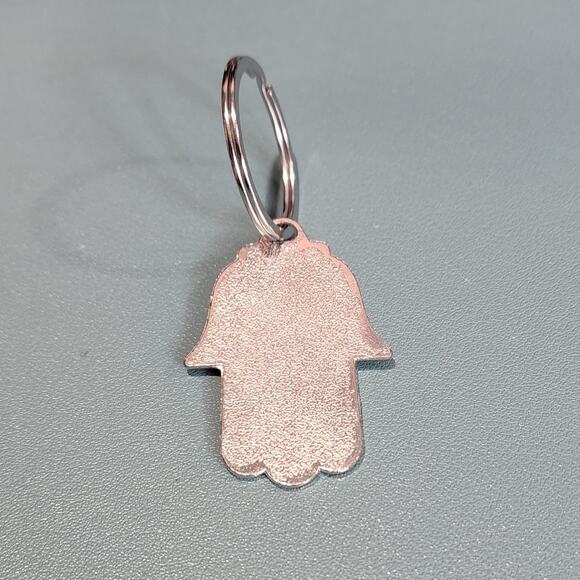 Silver Tone Blue Evil Eye Hamsa Hand of Fatima Keychain - Picture 3 of 4